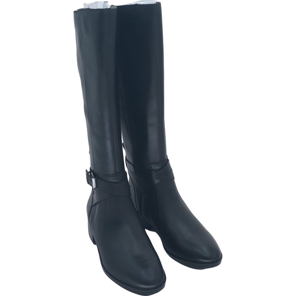 Naturalizer Rena Riding Boots Black Leather Zip Tall Buckle Women's US 6M